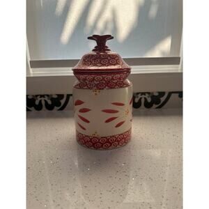 Temptations By Tara Old World Red Red Canister with Lid Hand Painted 2 Quart